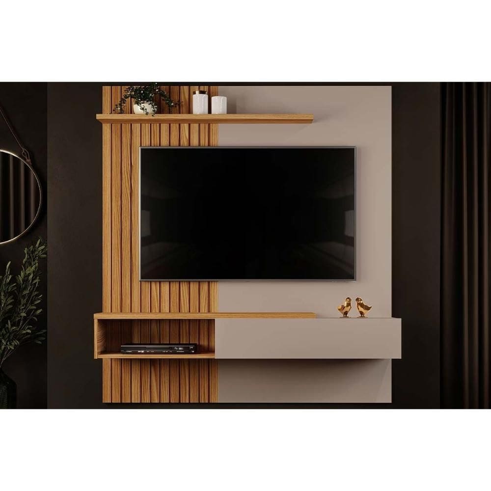 Painel Home p/ TV até 65 Pol Tito Ripado c/ 1 Porta 150x164cm Griz/Carvalho - DJ Móveis
