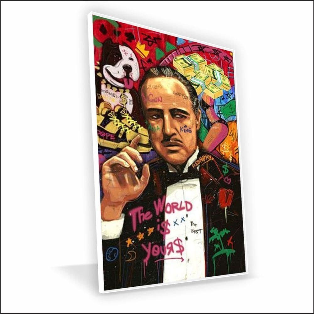 Quadro Poderoso Chefão Vinil Com Vidro Tamanho Moldura 70x50 Caixa Branca