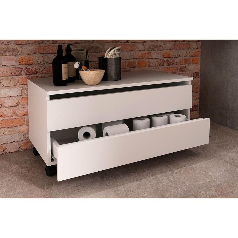 Gabinete de Banheiro c/ Rodízio BN3603 s/ Cuba c/ 2 Gavetas 80cm Branco - Tecno Mobili