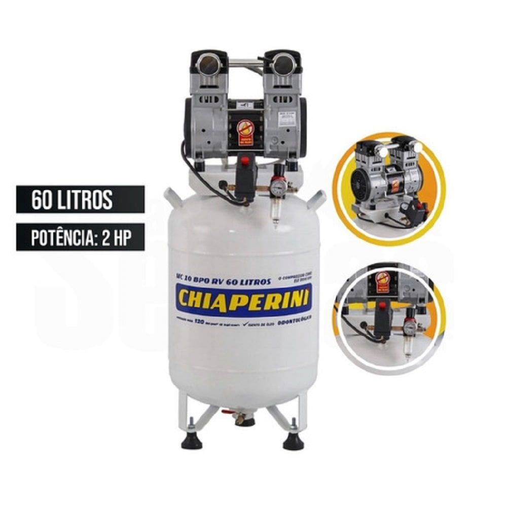 Compressor Ar Odontológico 10 Pes 60 Litros 20634 Chiaperini