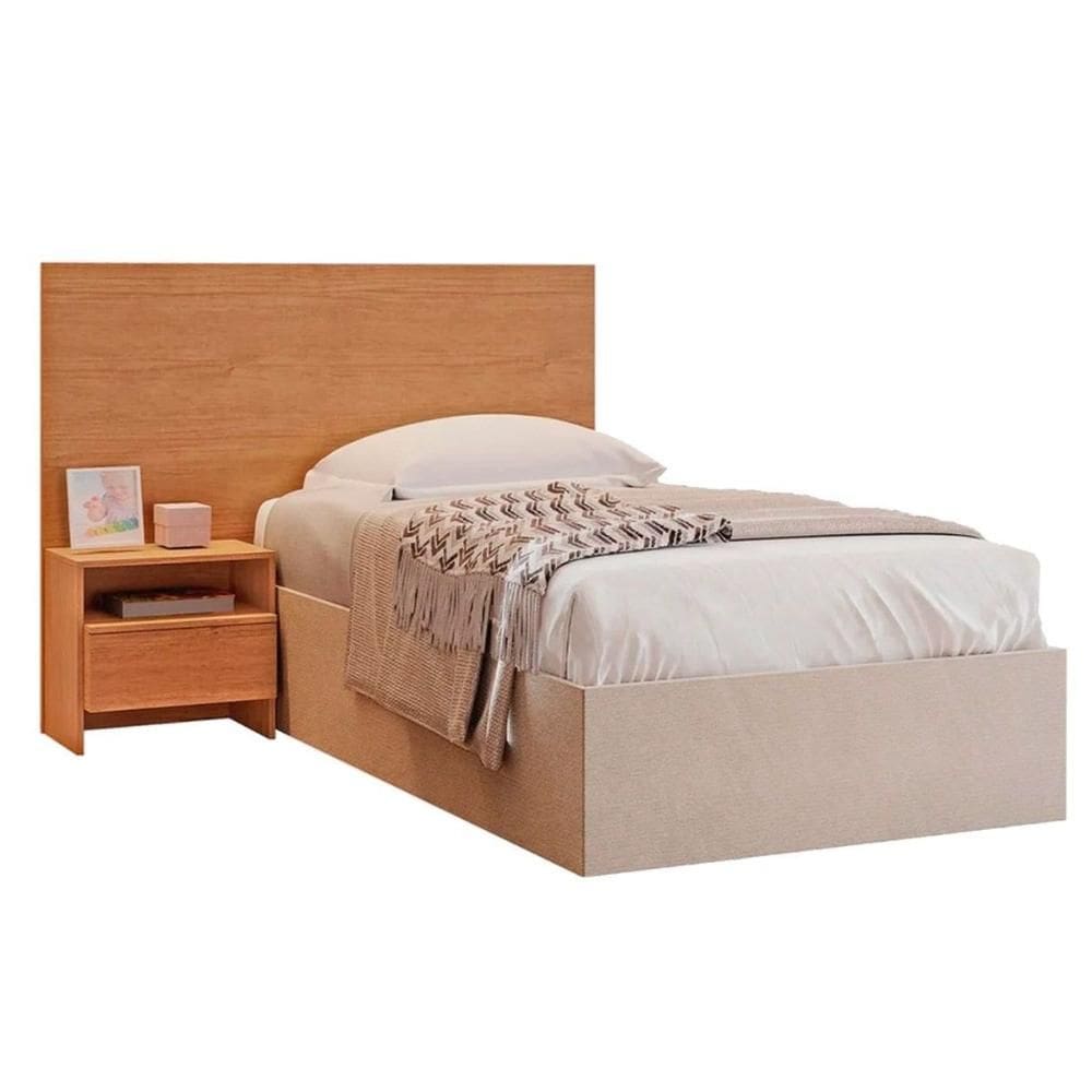 Cabeceira Cama Box Madeirado Solteiro Prime c/ 1 Mesa e 1 Gaveta Freijo Cumaru - Novo Horizonte