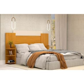Cabeceira Cama Box Madeirado Solteiro Isabela c/ 6 Prateleiras Nature/Off White - ACP