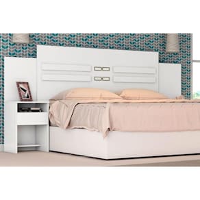 Cabeceira Cama Box Madeirado Casal Triunfo c/ 2 Mesas e 2 Gavetas Branco - Demóbile