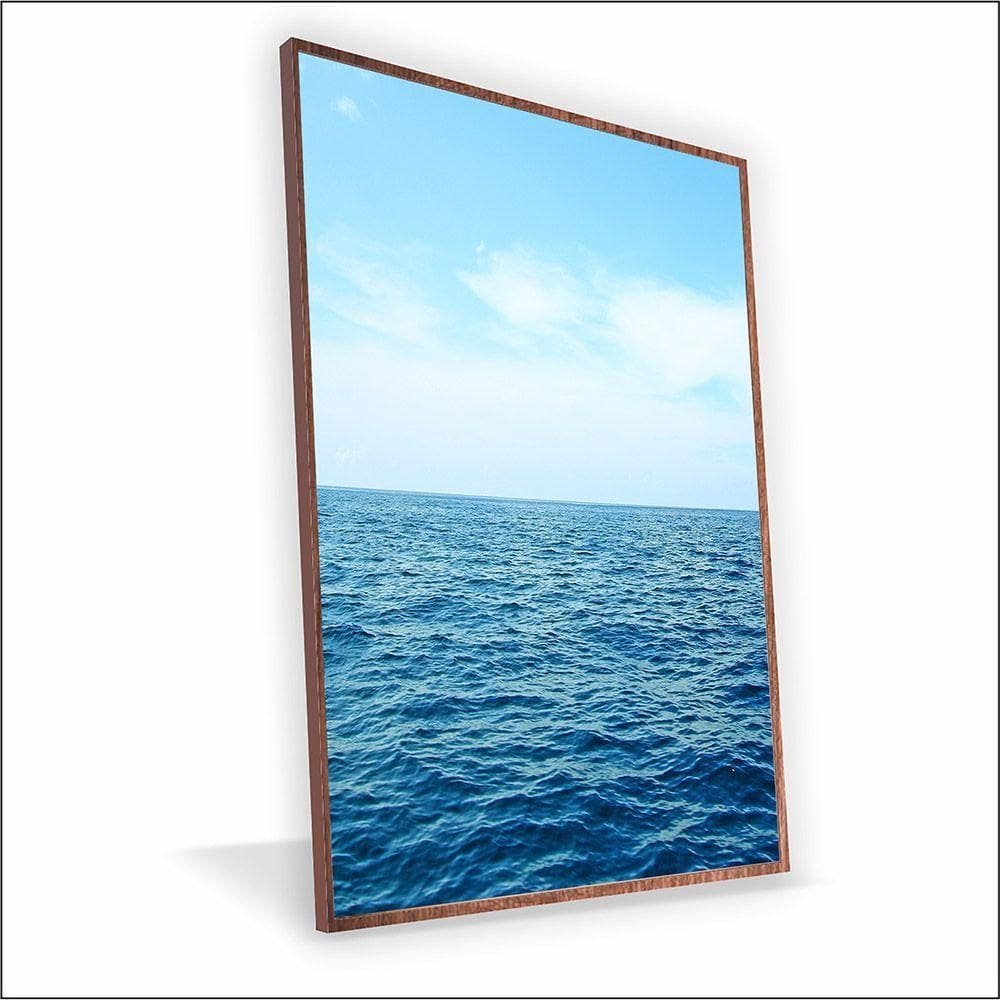 Quadro Mar E Céu Azul Canvas Com Vidro Tamanho Moldura 150x100 Caixa Madeira
