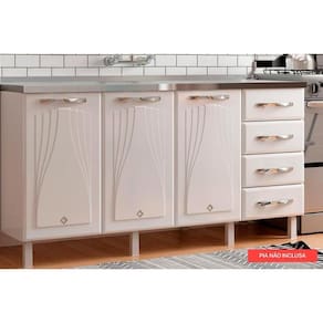 Balcão de Cozinha Star New Aço c/ 3 Portas e 4 Gavetas s/Tampo 160cm Branco - Telasul