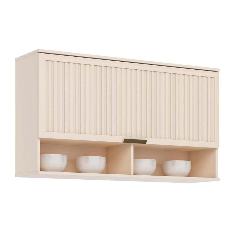 Armário Aéreo p/ Cozinha Connect c/ 1 Porta Basculante Ripada 120cm Off White - Henn