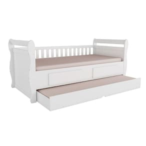 Cama Solteiro de Babá Maria c/ 2 Gavetas e Auxiliar Branco - Peroba
