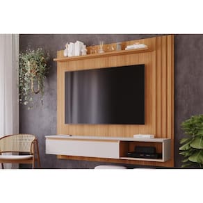 Painel Home p/ TV até 60 Pol Panama Plus Ripado c/ 1 Porta 162x157cm Nature/Off White - Permóbili