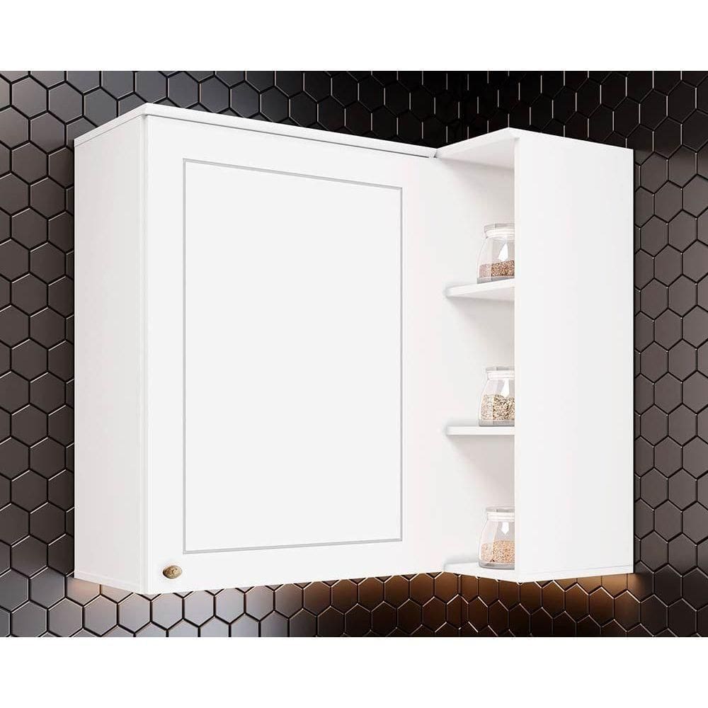 Armário Aéreo p/ Cozinha Americana Canto Reto c/ 1 Porta e 3 Nichos 94cm Branco - Henn