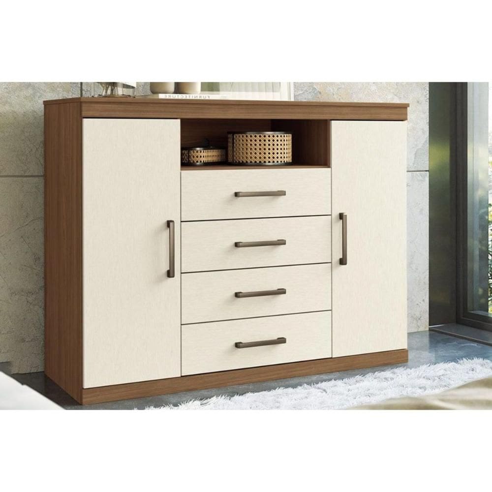 Cômoda de Quarto Master c/ 2 Portas 1 Nicho e 4 Gavetas Jatobá/Areia - Santos Andirá