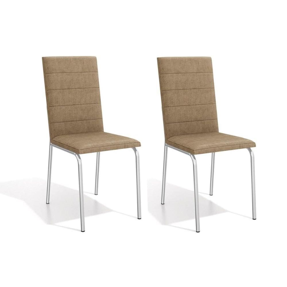Cadeira de Cozinha Amsterdã 2C091 Kit 2 Un Cromado/Linho Capuccino - Kappesberg