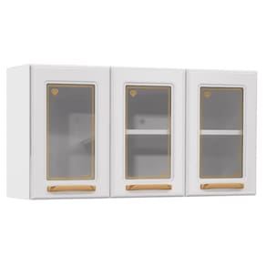 Armário Aéreo p/ Cozinha Diamante Aço c/ 3 Portas c/ Vidro 105cm Branco - Telasul