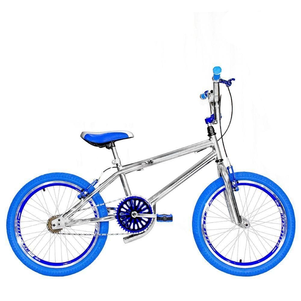 Bicicleta Infantil Masculina Aro 20 Cross Cromada e Azul 2