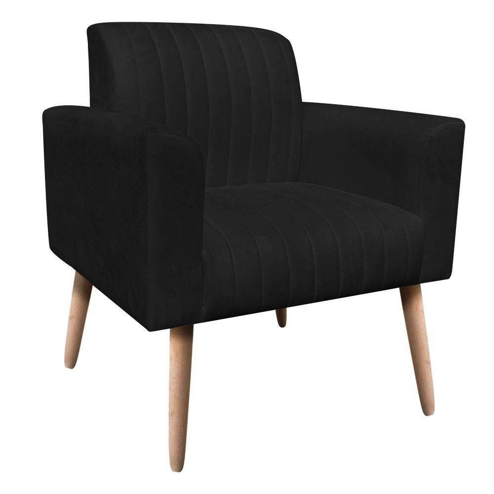 Poltrona Viena Gomada Suede Pés Palito Natural D`rossi Cor Preto