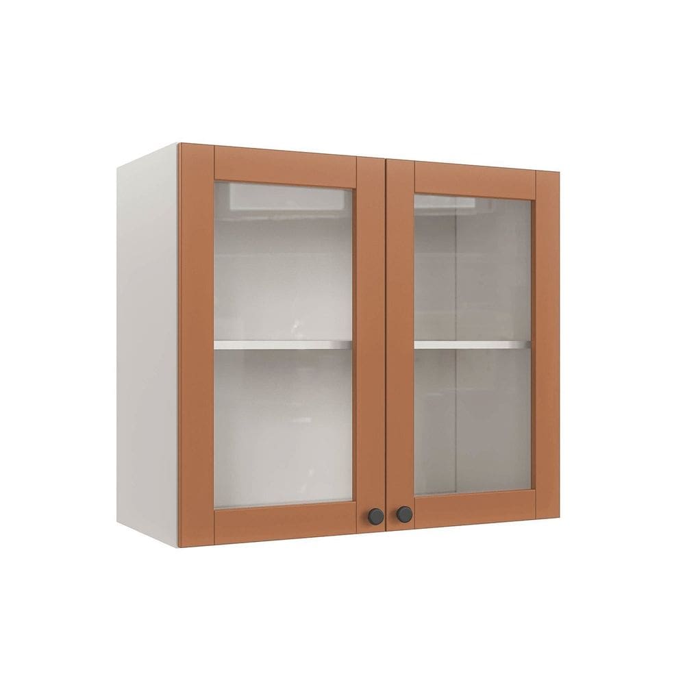 Aéreo 2 Portas 80cm com Portas de Vidro Arizona Cabecasa Madeiramadeira Branco/Terracota