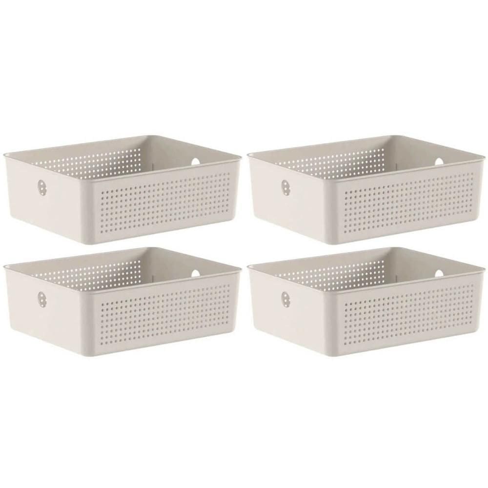 Kit 4 Caixas Organizadoras Ou Multiuso 12L Bege Flow 34x27x13cm Lavanderia Closet Banheiro