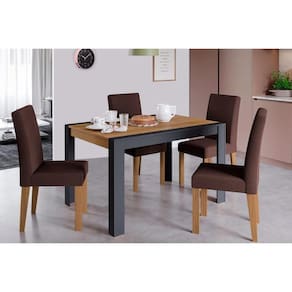 Sala de Jantar Completa Grace Tampo Madeirado 130x90cm e 4 Cadeiras Milena Savana/Nature-Suede Joli Chocolate - Cimol