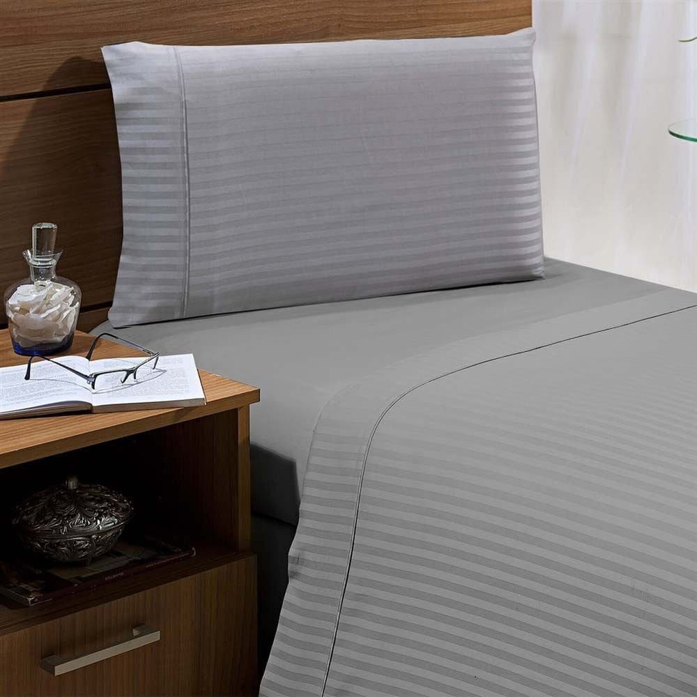 Jogo de Cama 300 Fios Stripe Solteiro Cinza Claro