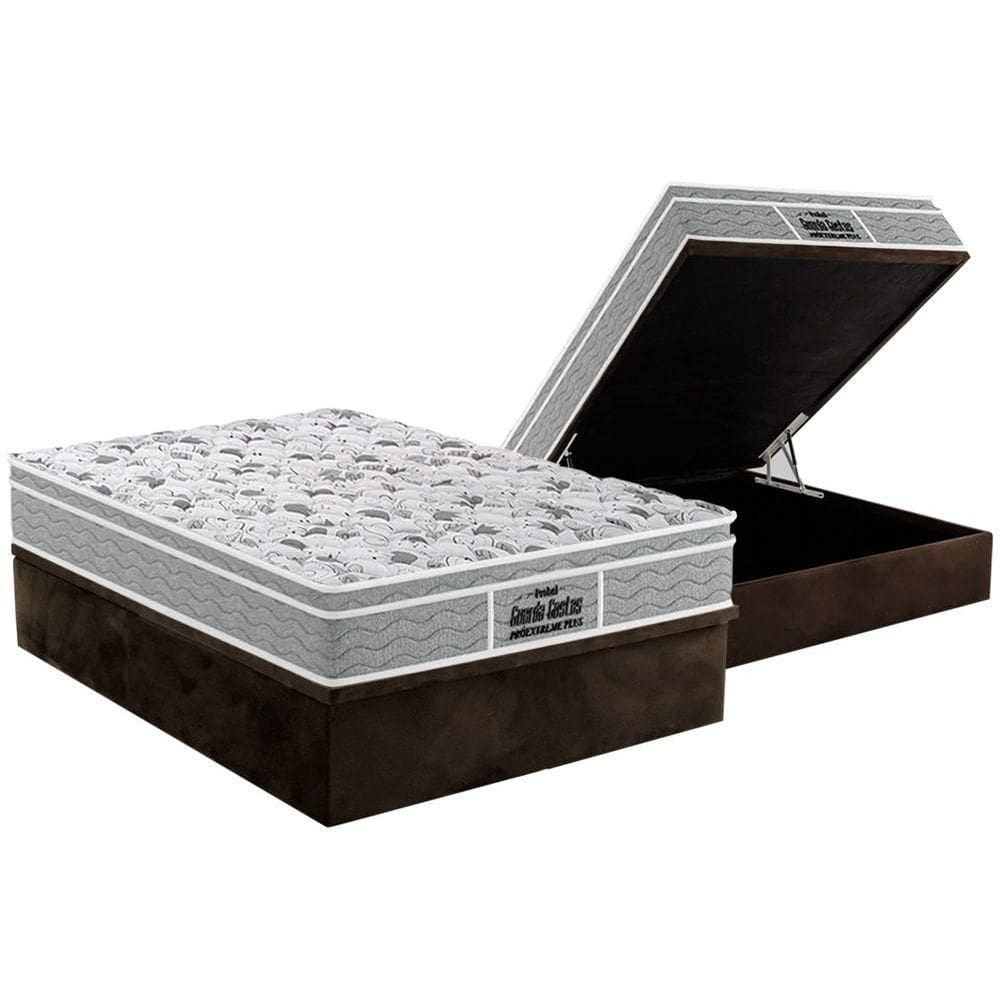 Cama Box Baú Casal: Colchão Espuma D45 Probel / EP Guarda Costas PróExtreme Plus + Base CRC Suede Brown(138x188)