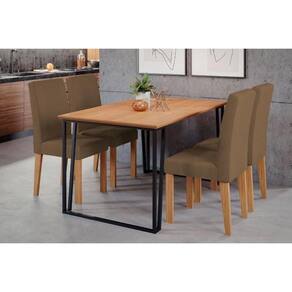 Sala de Jantar Completa Lisa Tampo Madeirado 130x80cm e 4 Cadeiras Maia Nature/Suede Mascavo Chocolate - Cimol