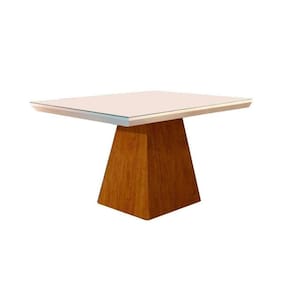 Mesa de Sala Jantar Luna c/ Tampo 90x90cm Madeirado Vidro Canto Curvo - Imbuia/Ripado 3D/Off White - Rufato