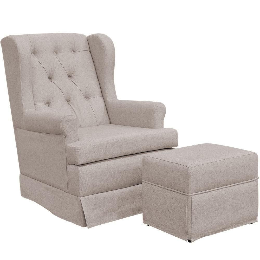 Poltrona E Puff Helena P02 Capitonê Linho Bege