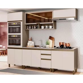 Cozinha Modulada Completa Connect 6 Peças (2 Aéreos+2Balcões+1Paneleiro+1Complemento) CPT96 Duna/Cristal - Henn