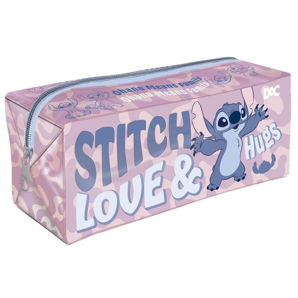 Estojo Escolar Grande Necessaire Stitch Disney Rosa E Azul Para Faculdade Universidade Maquiagem