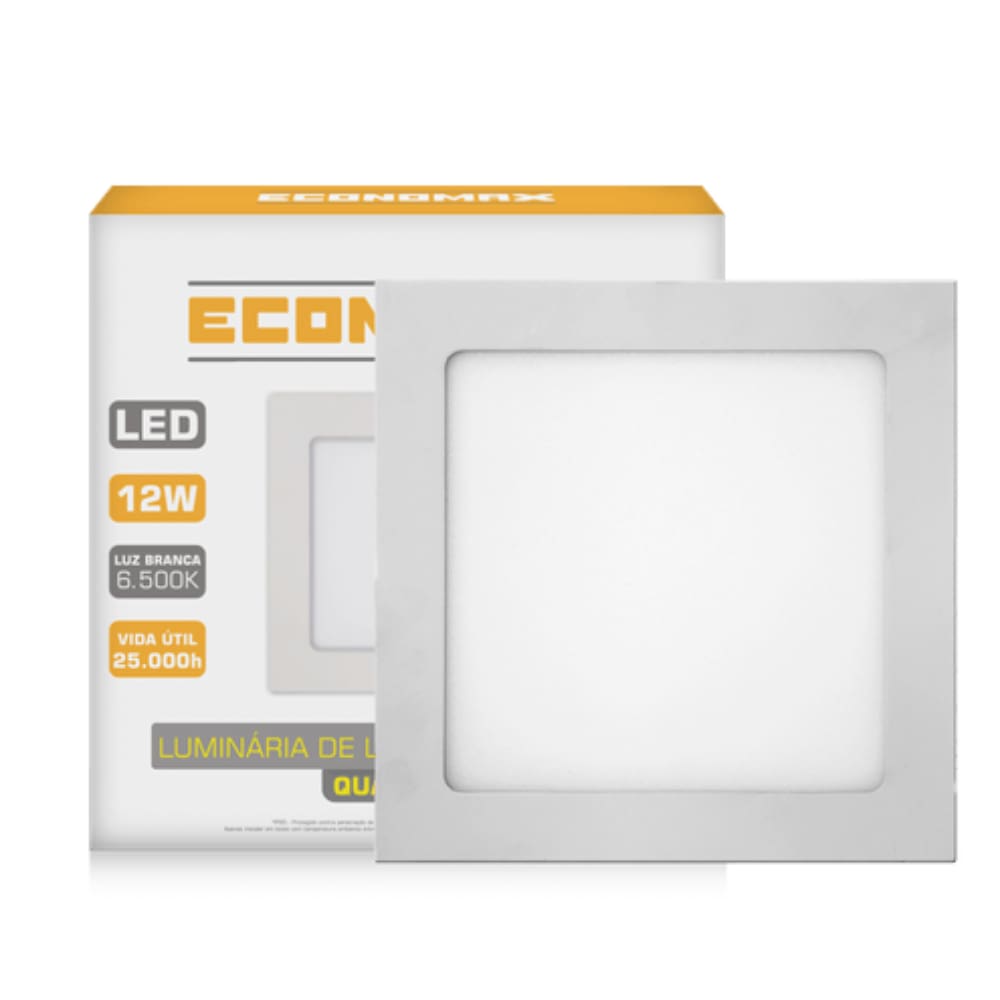 Painel Plafon 12w Quadrado Sobrepor Led 6000K Branca Frio Bivolt Economax