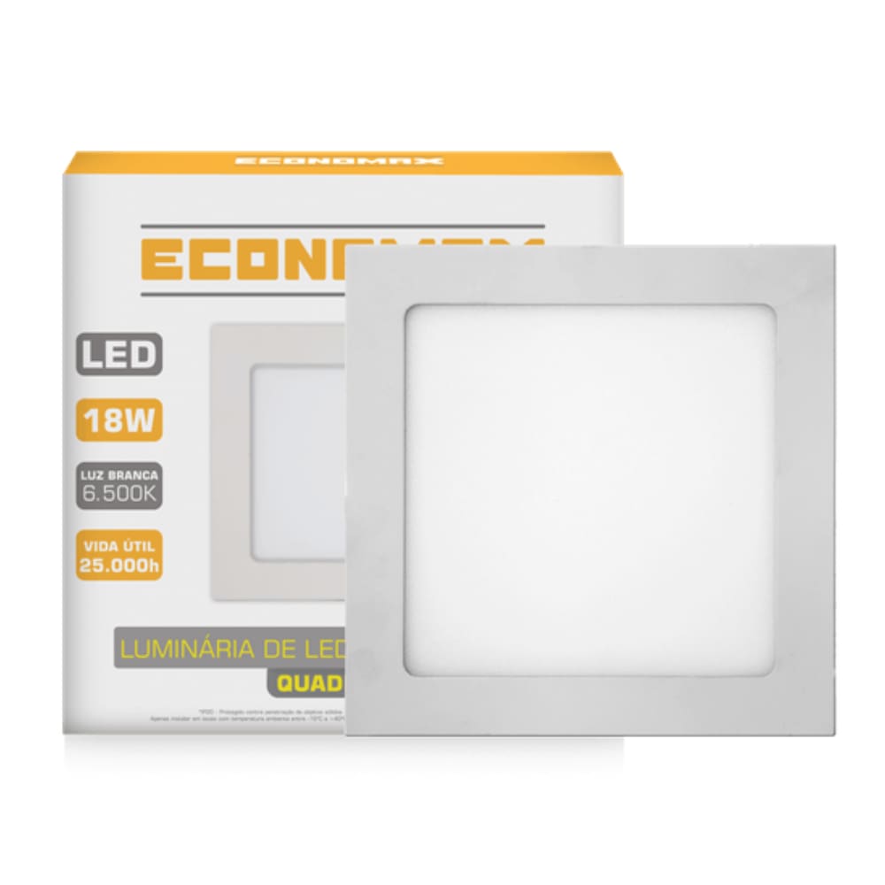 Painel Plafon 18w Quadrado Sobrepor Led 6500K Branca Frio Bivolt Economax