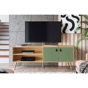 Rack Bancada p/ TV até 50 Pol Amber c/ 2 Portas e 2 Nicho 120cm Savana/Alecrim - Genialflex