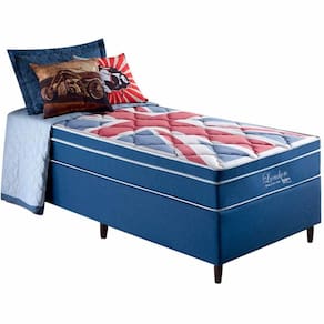 Base Azul com Colchão Anjos Molas Superlastic London Solteiro 49x188x88