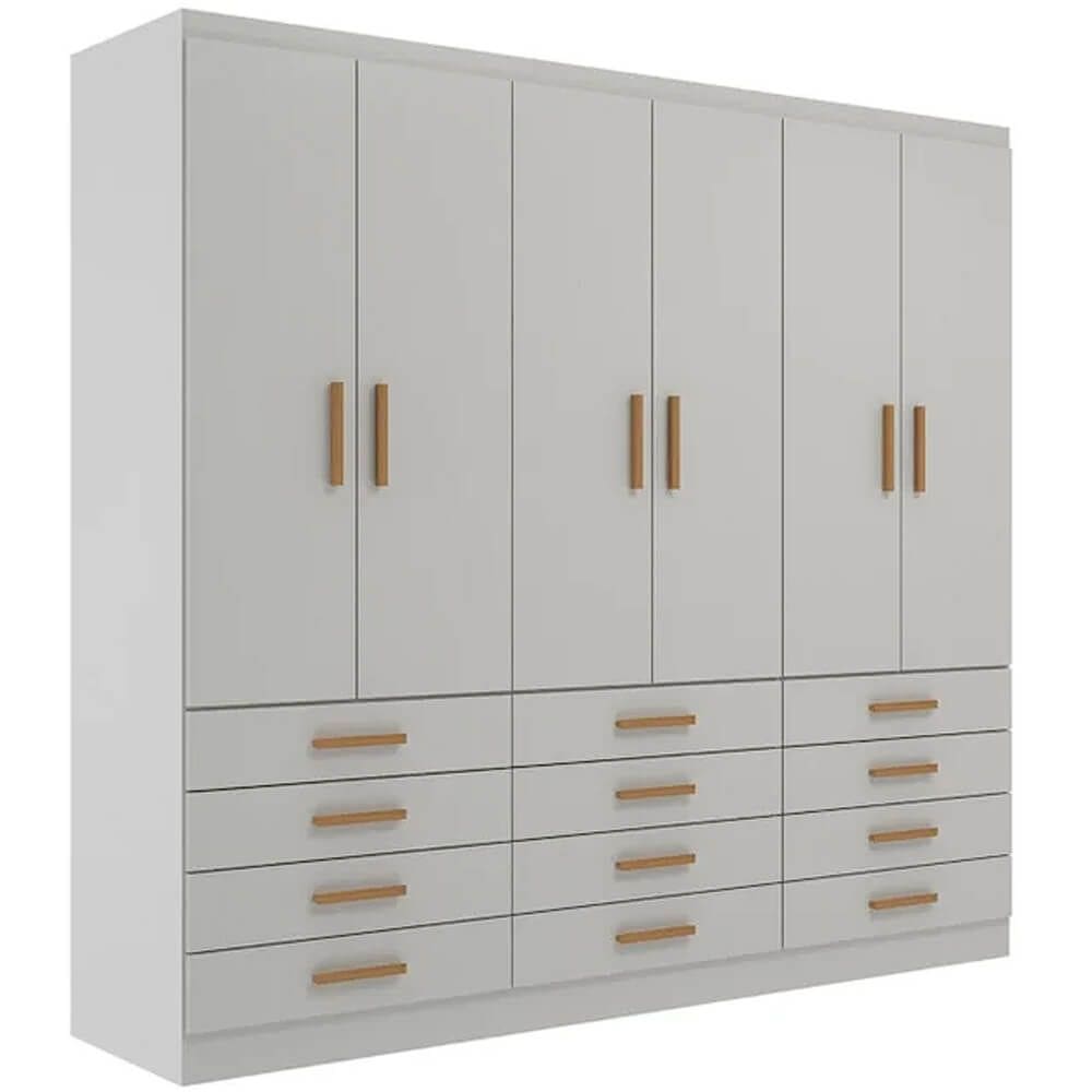 Guarda Roupa New Monaco Casal 6 Portas 12 Gavetas Evidencia Cor Branco
