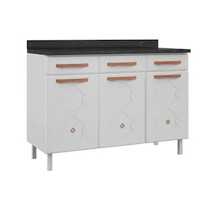 Gabinete p/Pia Cozinha Balcão Mirage New Aço 3 Portas e 3 Gavetas c/Tampo 120cm Branco - Telasul