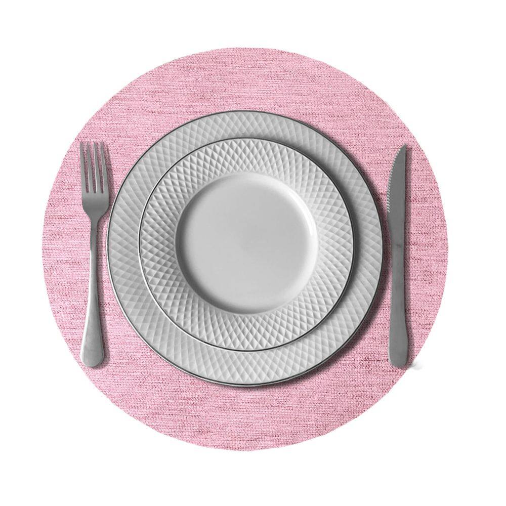 8 Jogo Americano Redondo Juta Rosa Impermeável Pvc