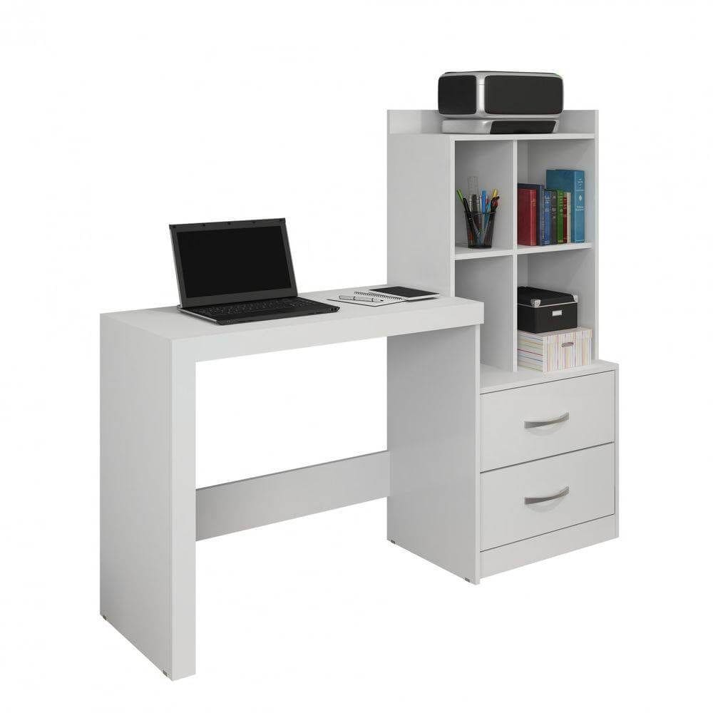 Mesa para Computador com Estante Branca 2 Gavetas Alana JCM Móveis Cor Branco