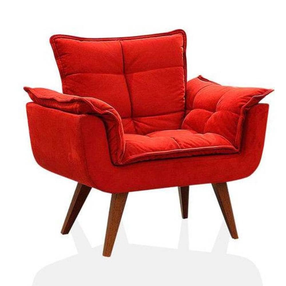 Poltrona Opalla Suede Pés Palito My House Decor Cor Vermelho