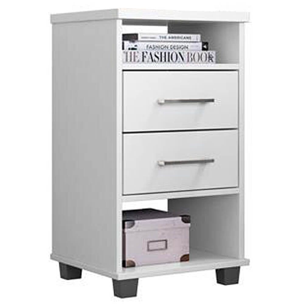 Mesa de Cabeceira com 2 Gavetas Valente Cor Branco