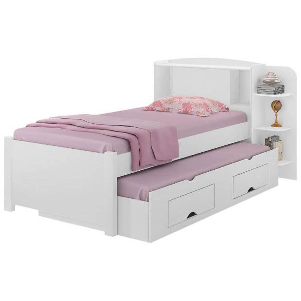 Cama Solteiro 100% MDF Milenio Sem Cama Auxiliar Cor Branco