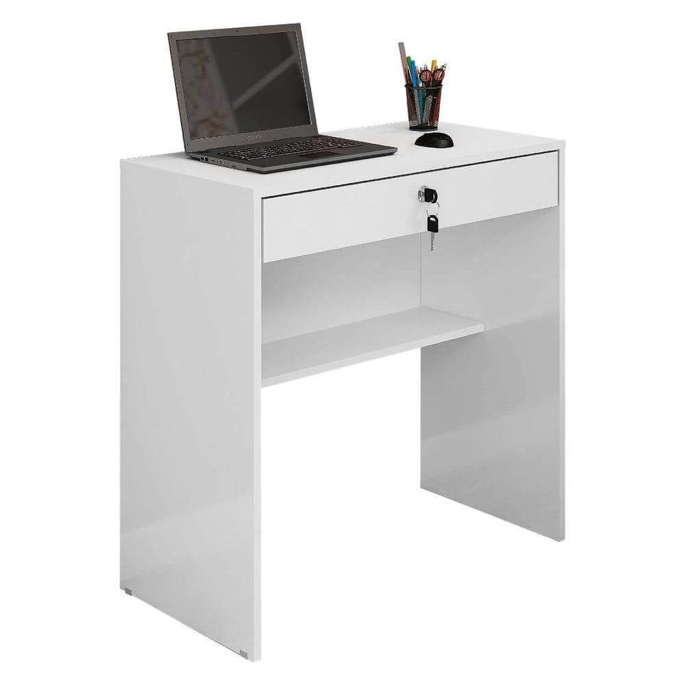 Escrivaninha Mesa Para Notebook 1 Gaveta Com Chave Andorinha JCM Movelaria Cor Branco