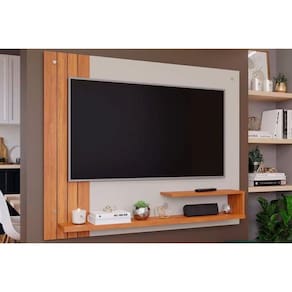 Painel Quarto p/TV até 50 Polegadas Dunas Ripado c/ Prateleiras 135x108cm Off White/Cinamomo - Permóbili