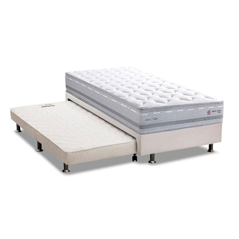 Cama Box c/ Auxiliar Solteiro: Colchão Herval Maxspring Petra C1662 + Base CRC Suede Gray (88x188x33)