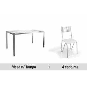 Conjunto: Mesa de Cozinha Reno c/ Tampo Vidro 150cm + 4 Cadeiras Nápoles 150 Cromado/Courano Branco - Kappesberg
