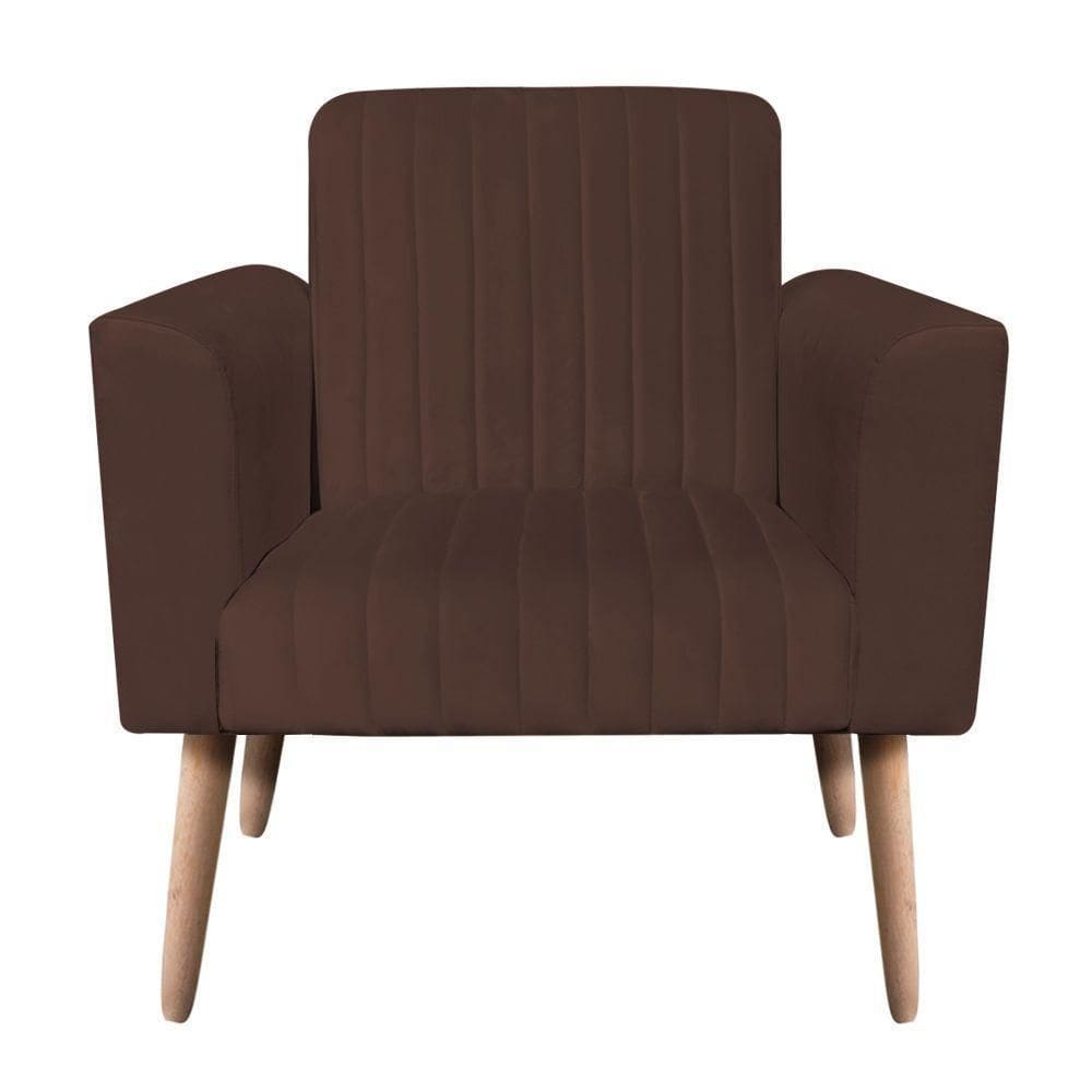 Poltrona Viena Gomada Suede Pés Palito Natural D`rossi Cor Marrom