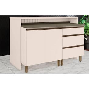 Bancada Ilha Cozinha Gourmet Connect c/ 2 Portas e 3 Gavetas 145cm Off White - Henn