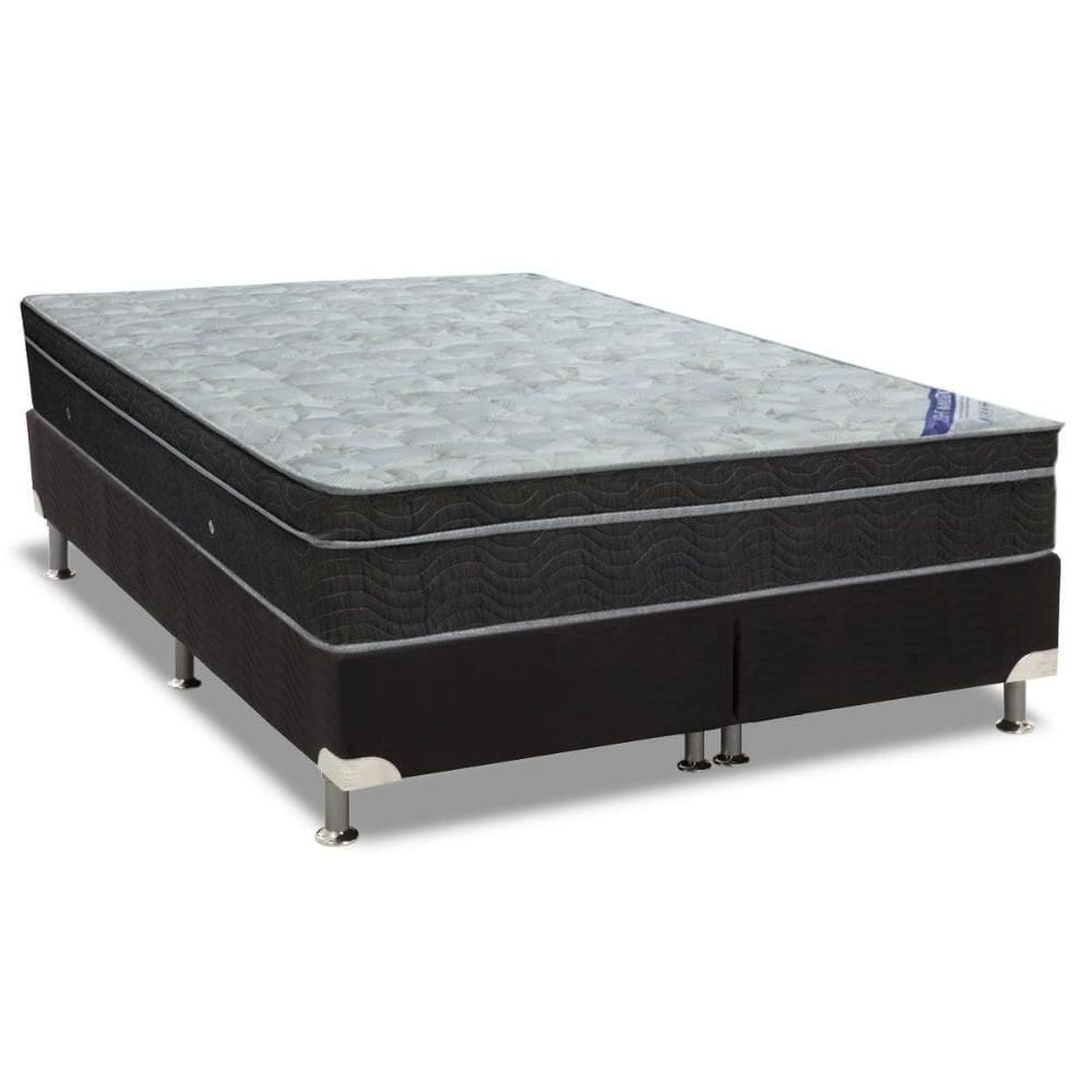 Conjunto Box Queen: Colchão Molas Ortobom Nanolastic Light Selado + Base CRC Suede Black (158x198)