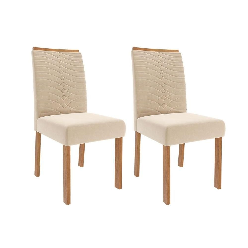 Kit 2 Cadeiras Sala Jantar Clarice Wood 2 Un Madeirado/Suede Nude Bege - Cimol