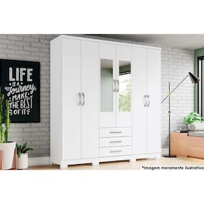 Guarda Roupa Casal 6 Portas (2 c/ Espelho) e 3 Gavetas c/ Pés Caju DA136 Branco - Henn