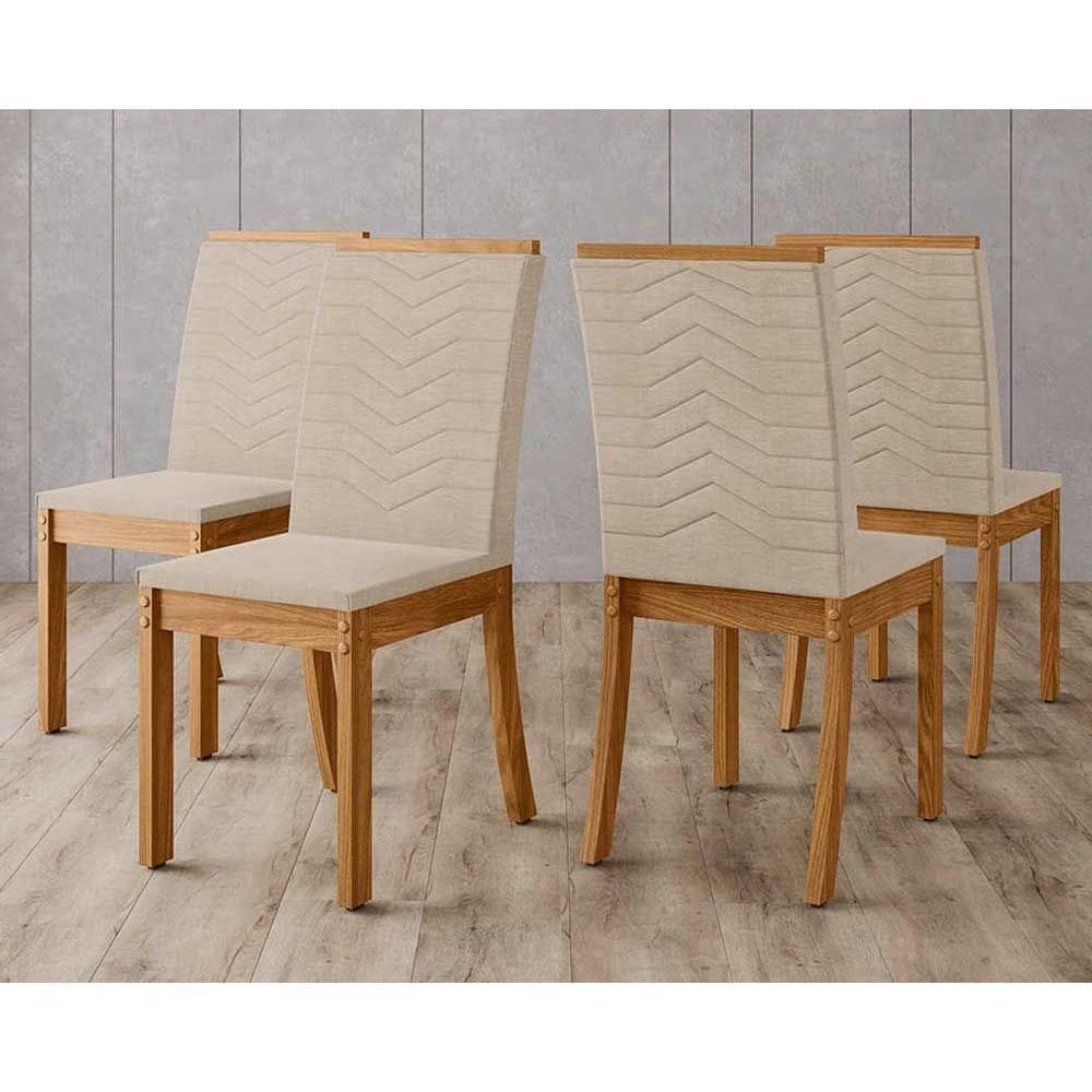 Kit 4 Cadeiras de Cozinha Isa 4 Un Nature/Linho Bege - Henn