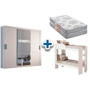 Colchão Pérola Polar (2un) + Guarda Roupa Veneza Luxo + Beliche Bia Branco